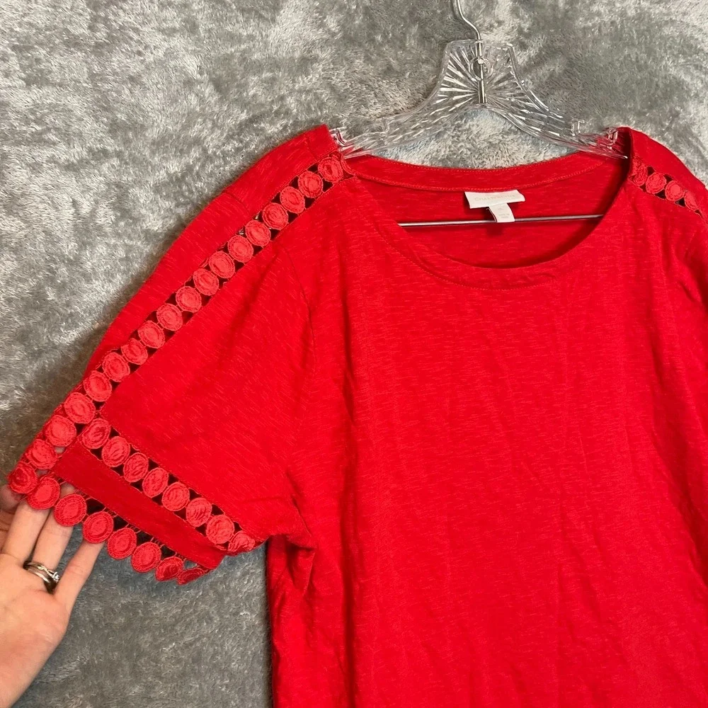 Charter Club Women Slub Cotton Knit Top XL Boho Mod Resort Vacation Elevated Red
